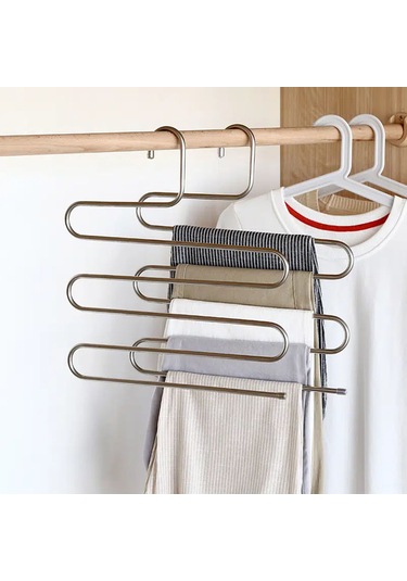 Geekyou Stokelemeyi Kolaylaştıran Paslanmaz Çelik S-şekilli Çanta, Pantolon, Eşarp Ve Kemer Organizatörü - 5 Adet Simultane Saklama Kapasitesi Gümüş