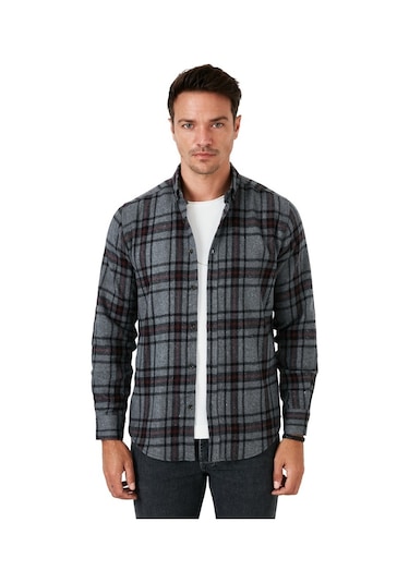 Buratti Ekoseli Uzun Kollu Slim Fit Kışlık Erkek Gömlek Cf21W112844 Antrasit