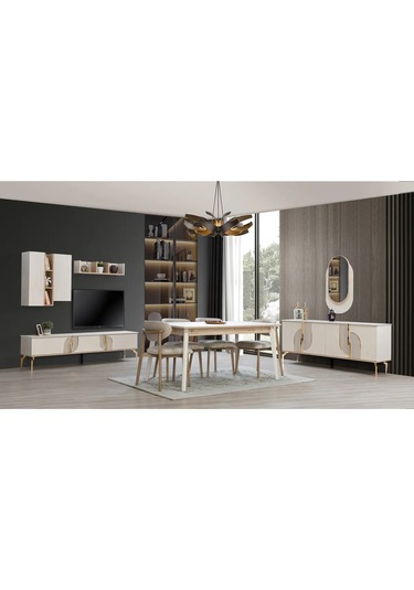 Uriel Yemek Odası Takımı Yemek Masası + 4 Adet Sandalye Beyaz