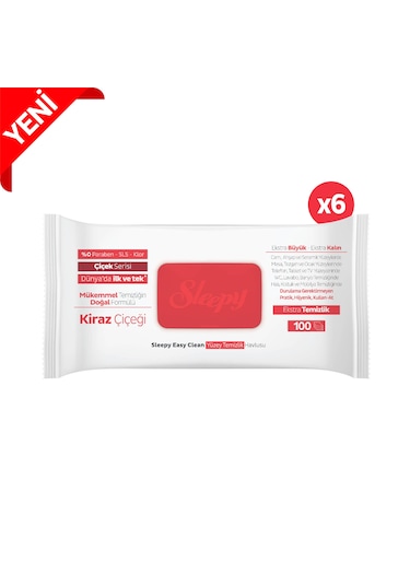 Sleepy Easy Clean Kiraz Çiçeği Yüzey Temizlik Havlusu&Mendili 6x100 (600 Yaprak)