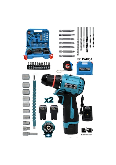 Mur-Cell MUR-9013 16.8V Kömürsüz Motor Çelik Mandren 36 Parça Vidalama Makinesi