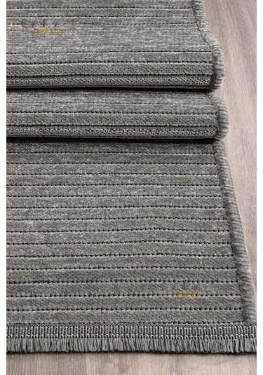 Saraz Halı Dizayn Şönil Dokuma Kayma Yapmaz Makinede Yıkanabilir Leke Tutmaz Kesme Bohem Kilim Gri Gri