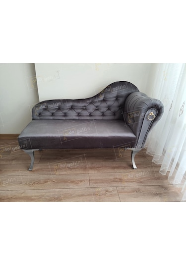 Ters Kol Dekoratif Bihter Koltuk Josefin Puf 110 Cm Gümüş Ayak Antrasit