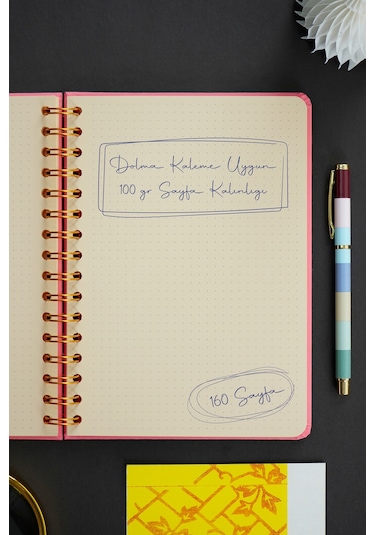 Vj Canvas Sert Kapak Spiralli Defter A5 100gr 160 Sayfa Noktalı Pembe Pembe