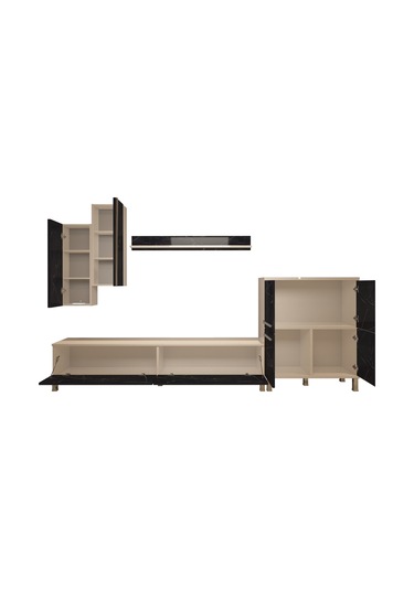 Decoraktiv Eko 6 Mdf Std Krom Ayaklı Tv Ünitesi Tv Sehpası Beyaz - Siyah Mermer