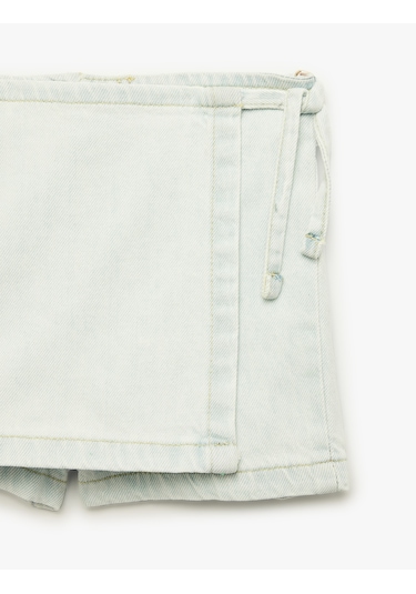 Koton Normal Bel Bağlama Detaylı Pamuklu Denim Şort Etek Lıght Indıgo 6smg40023ad Açık Mavi