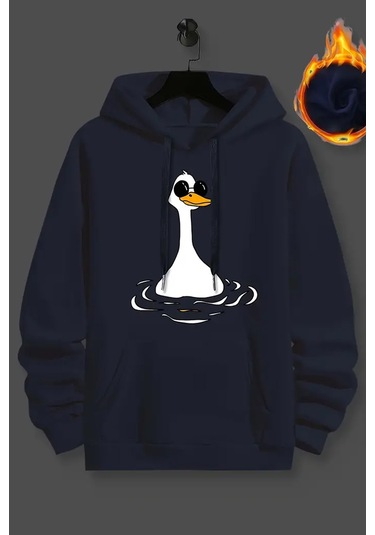 Duck Baskılı Oversize Sweatshirt Lacivert