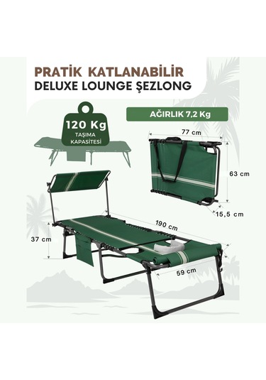 Kingcamp Magnolia B10 Plus Hands-free Premium 7 Kademeli Katlanır Şezlong Green/white Yeşil