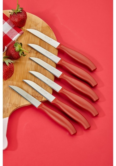 Cooker 6 Lı Lüx Paslanmaz Çelik Sebze Ve Meyve Bıçağı Kırmızı
