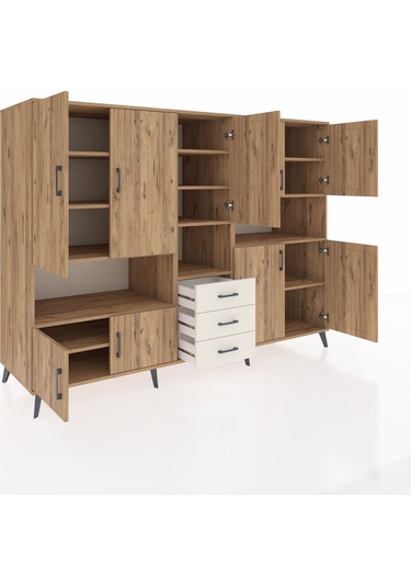 Kronos Dolap 13 Raflı 3 Çekmeceli 9 Kapaklı 220x59x163 Çam-çam/ay Çam-çam/aytaşı