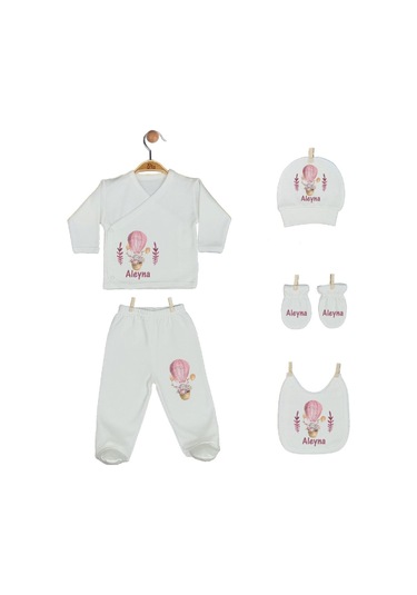 Pia Baby 2012 İsme Özel Balonlu Beşli Zıbın Set Pembe