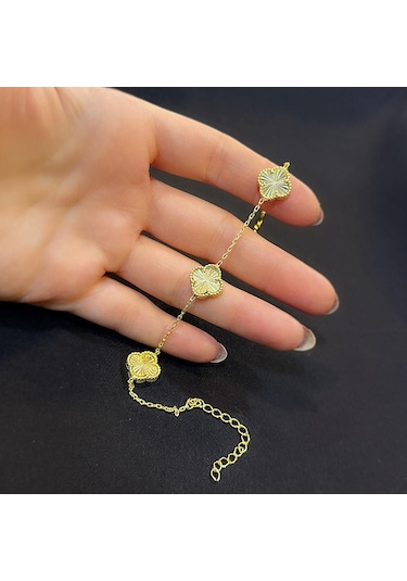 Stela Gold Renkli Yonca Gümüş Bileklik