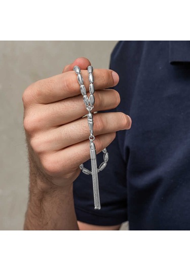 Gümüş Arpa Kesim Erkek Tesbih Sl12630 Gümüş