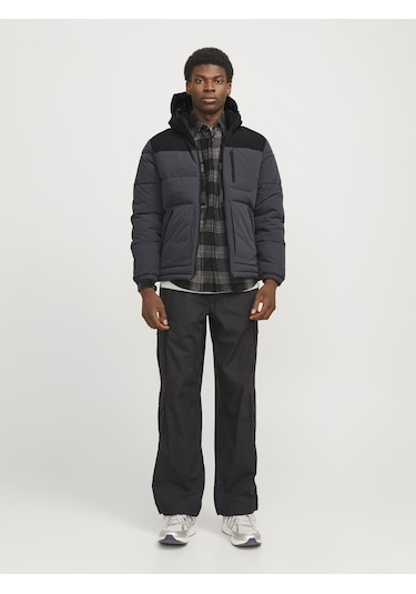 Erkek Rüzgara Dayanıklı Kapüşonlu Puffer Mont - Otto Asphalt