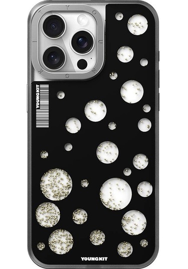 İphone 14 Pro Uyumlu Kılıf Magsafe Şarj Özellikli Youngkit Quicksand Beads Serisi Kapak Siyah