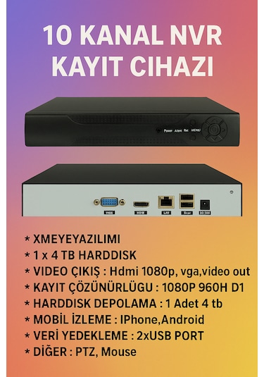 10 Kanal Nvr Ip Xmeye Kayıt Cihazı