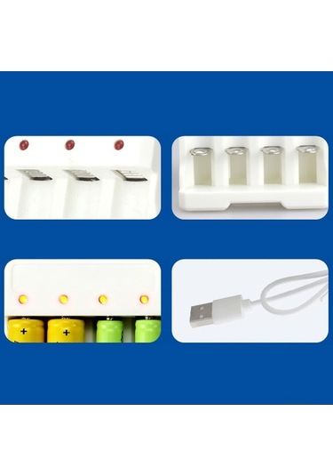 Ulzyvf Hızlı Şarjlı 4 Yuvalı Aa Aaa Pil Şarj Cihazı - Usb Bağlantılı Beyaz Beyaz