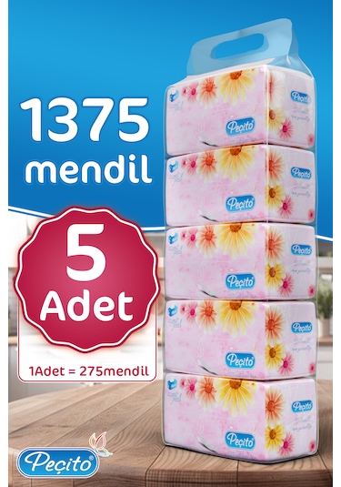 Peçito Premium Çift Katlı Pratik Mendil Toplam 5 x 275'li