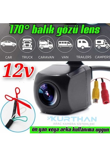 Didadodo 170 Açılı Balık Gözü Lens 12 Volt, Ön-arka Kullanıma Uyumlu