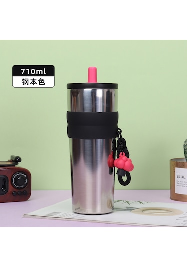 Springsun 710ml 316 Paslanmaz Çelik Isı Yalıtımlı Matara, Sürekli Su İçin Taşınabilir, Damlacık Sağlam, Araba Fincan Tutucusuna Uyumlu, Pipetli Outdoor Kupa Mavi