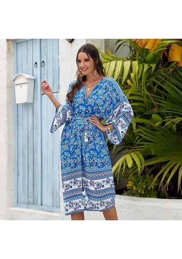 Kadınlar Plaj Tatili Baskılı Şal Bikini Güneş Korumalı Pareo Dress Çok Renkli