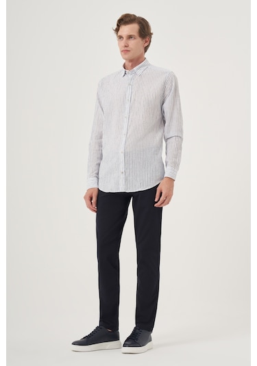 Morven Erkek Lacivert Keten Trend Dynamic Fit Britli Yaka Gömlek 25ys004022200 Lacivert Lacivert