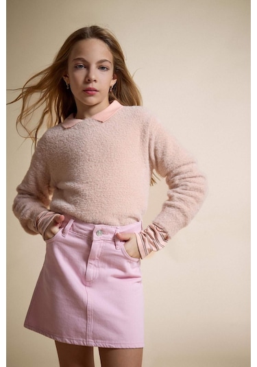 Defacto Kız Çocuk Bisiklet Yaka Triko Kazak Y2640a625wnpn437 Pembe-pn437