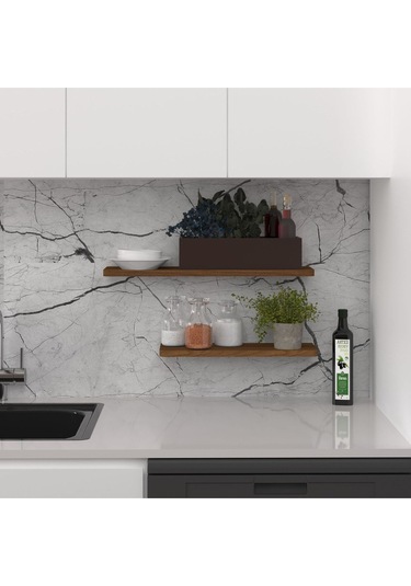 Modern Organizer Düzenleyici Dekoratif 2'li Kitaplık Banyo Mutfak Duvar Rafı Ceviz
