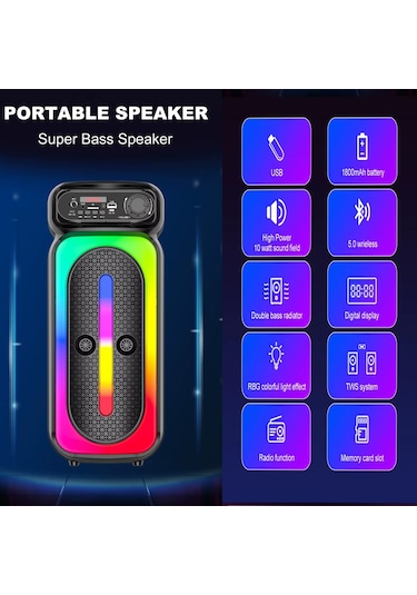 Karaoke Mikrofonlu Bluetooth Hoparlör Led Işıklı Taşınabilir Kablosuz Müzik Çalar