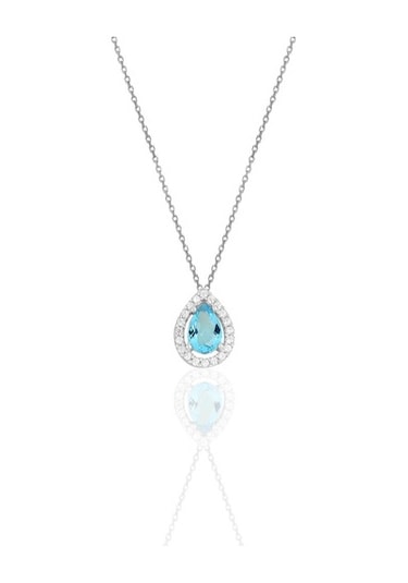 Gümüş Rodyumlu Akuamarin Taşlı Damla Modeli Üçlü Set