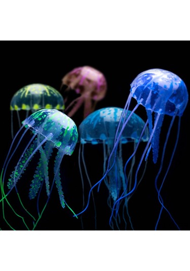 Vkemall Oranj Orta Boy Fluoresan Yumuşak Silikon Denizanası - Akvaryum Dekorasyonu, Canlandıran Su Ortamı, Zenginleyici Görünüm