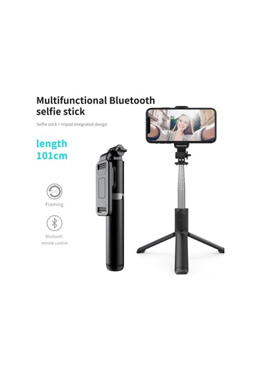 Springsun Kompakt 3'lü Bluetooth Selfie Çubuğu, Tripod Ve Kablosuz Kumanda İle, 101 Cm Uzunluk, 245 Döner Kafa, Siyah