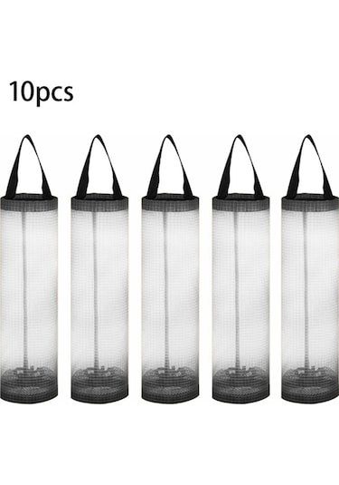 10'lu Set Mutfak Poşet Tutucu, Duvar  Monte Organizatör Black