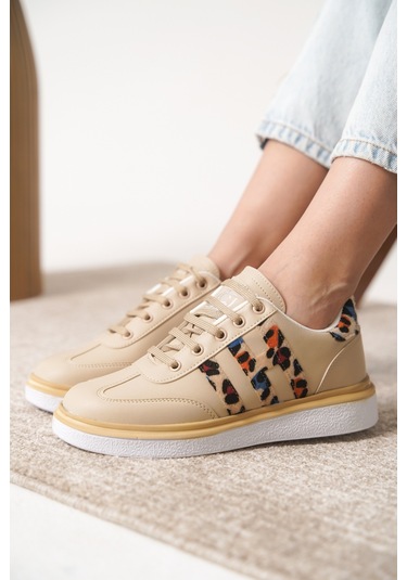 Garantili D0516 Günlük Ortopedik Kadın Sneaker Spor Ayakkabı Bej
