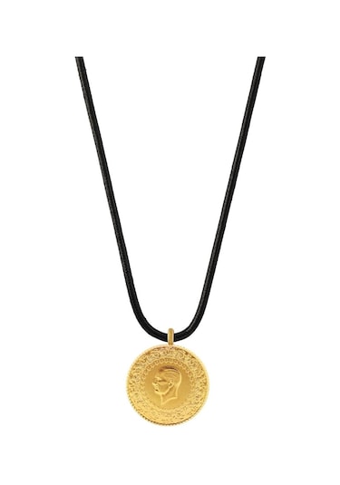 Agakulche 22 Ayar Tam Altın Siyah İpli Kolye