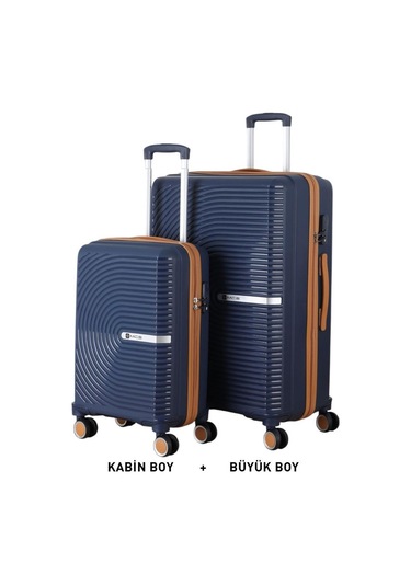 Mçs Bavul Büyük Ve Kabin 2li Set Kırılmaz Silikon Valiz V374 Laci/hardal Lacivert