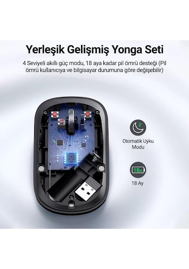 Ugreen 2.4ghz Sessiz Tuşlu Kablosuz Optik Mouse, Gri, 90373 -