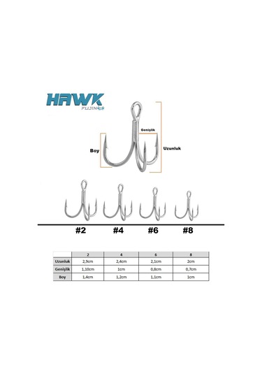 Fujin Hawk Süper Anti-rust Üçlü Kanca 4 Numara