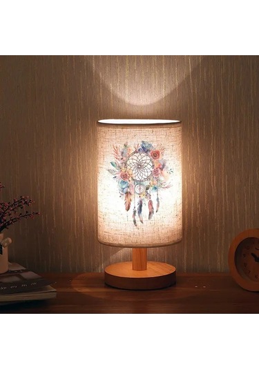 Willowhaven 24x10 Dreamcatcher Masa Lambası Usb Güçlü Çiçek Desenli Nordic Ahşap Taban Yatak Odası Ofis Dekor Hediye Füme