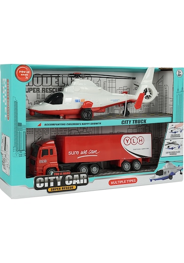 Cıty Car Helikopter Ve Kamyon 2 Li Araç Seti Kırmızı Kamyon