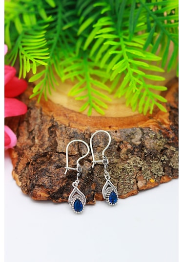 Safir Taşlı Damla Model Oksitli Telkari Gümüş Küpe 201020482