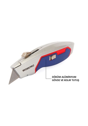 Workpro Wp213011 Ağır Hizmet Alüminyum Gövde Geri Çekilebilir Rötuş Maket Bıçağı + 3 Adet Yedek Bıçak Fr Wp213011