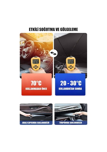 Oto Araba Güneşlik Şemsiye Tip Ön Cam Güneş Önleyici Katlanabilir 140cm X 75cm