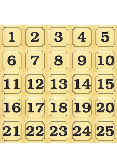 1-25 Kapı, Masa, Dolap Numarası Altın Metal Etiket 7x7 Cm