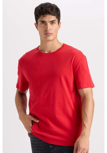 Defacto New Regular Fit Bisiklet Yaka Basic Düz Kısa Kollu Tişört - Kırmızı E1091AXNSRD70