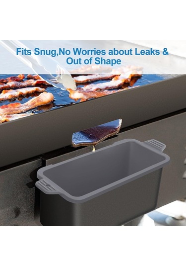 Ximistore9 2 Adet Gri Yeniden Kullanılabilir Silikon Yağ Fincanı Kılıfı, Dayanıklı Tava Yağ Akış Tablası, Teppanyaki Aksesuarı Gri