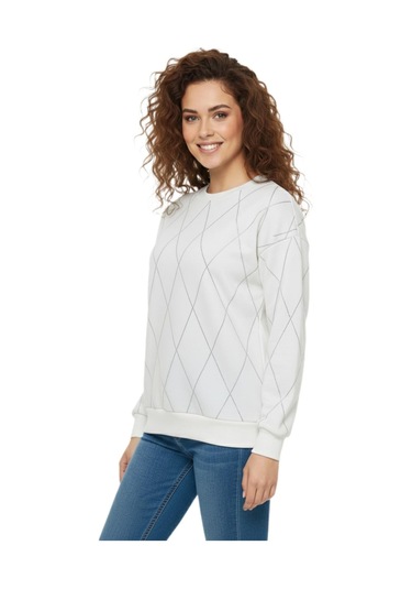 Baglan Kadın Sıfıryaka Sweatshirt Taşlı Bgl-st05060 Krem