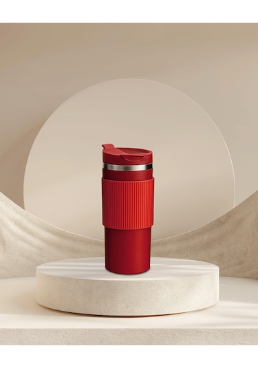 Silikon Kılıflı Kırmızı Paslanmaz Termos 500 ML Kırmızı