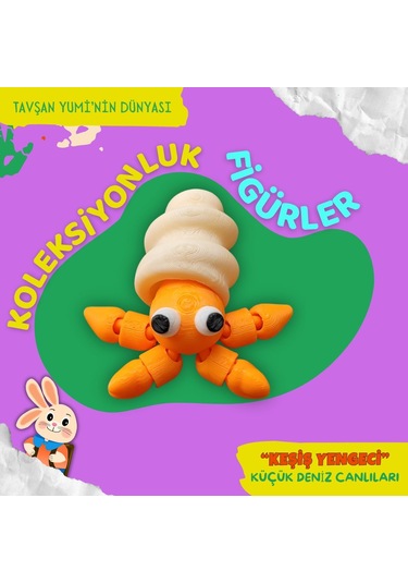 Tavşan Yumi Küçük Deniz Canlıları Koleksiyonu- 4 Parça 5-7 Cm Hareketli Oyuncaklar Ve Bilgilendirici Kartlar "