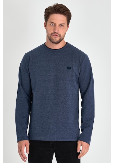 Comeor Çift Bisiklet Yaka Baskı Detaylı Standart Fit Erkek Sweatshirt İndigo 001 Comeor Çift Bisiklet Yaka Baskı Detaylı Standart Fit Erkek Sweatshirt İndigo 001